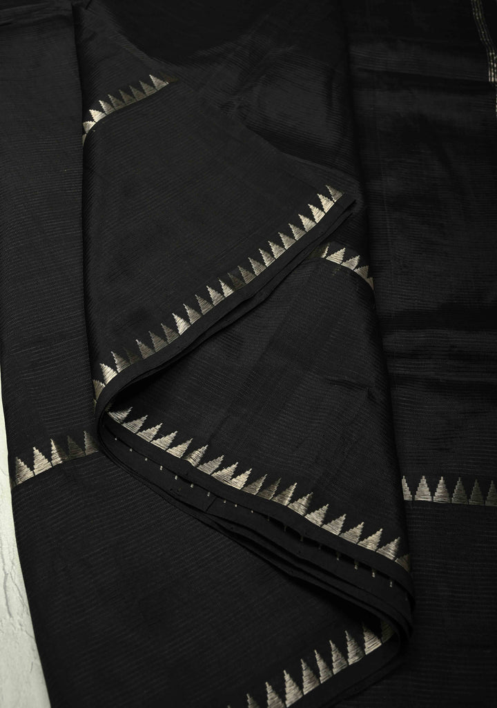 Black Handwoven Mangalagiri Silk Cotton Saree with Temple Wide Zari Border