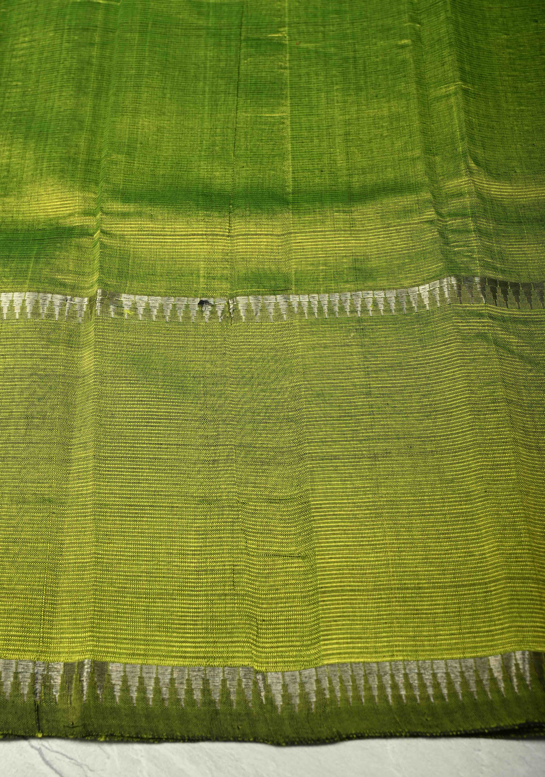 Moss Green Handwoven Mangalagiri Silk Cotton Saree with Temple Wide Zari Border