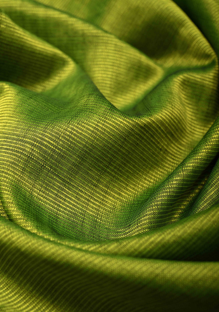 Moss Green Handwoven Mangalagiri Silk Cotton Saree with Temple Wide Zari Border