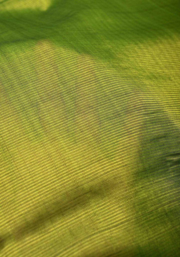 Moss Green Handwoven Mangalagiri Silk Cotton Saree with Temple Wide Zari Border