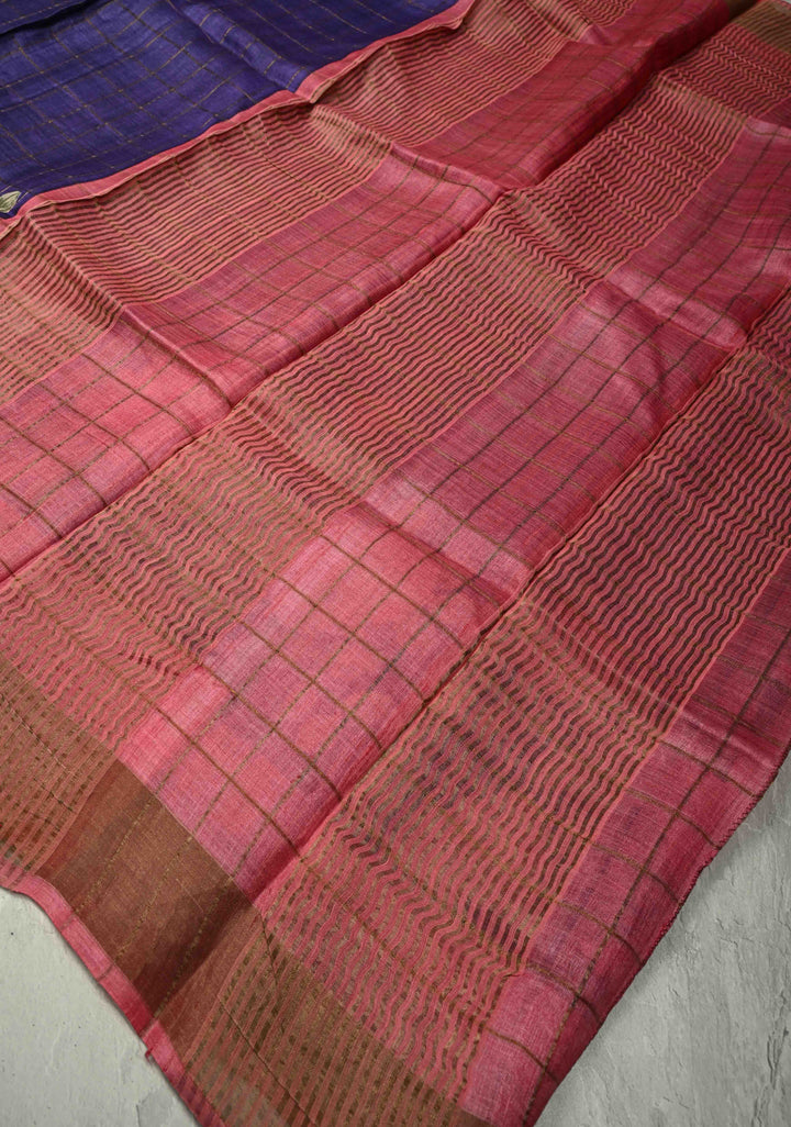 Terracotta Jari Tussar Silk Saree with Floral Kalamkari Digital Print | SILK MARK CERTIFIED (Copy)