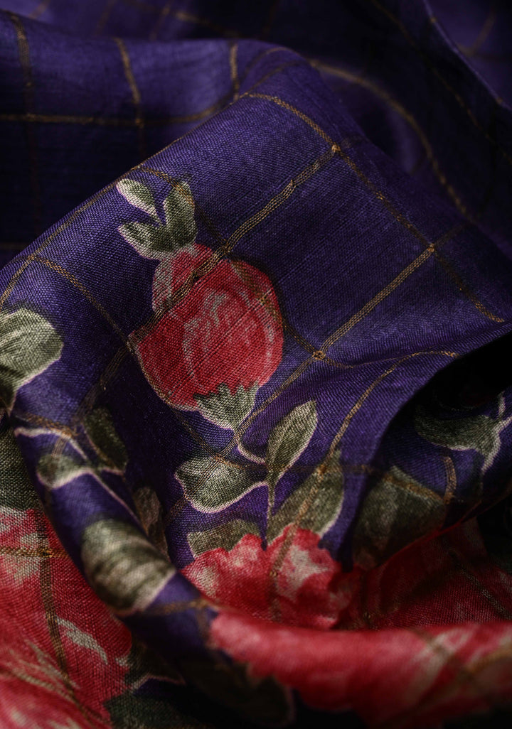 Terracotta Jari Tussar Silk Saree with Floral Kalamkari Digital Print | SILK MARK CERTIFIED (Copy)