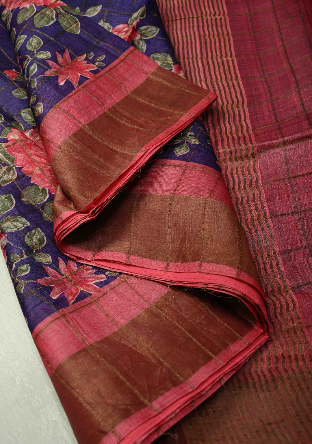 Terracotta Jari Tussar Silk Saree with Floral Kalamkari Digital Print | SILK MARK CERTIFIED (Copy)