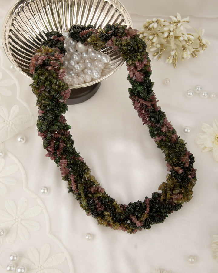 Gulrang Mala: Natural Tourmaline Braided Necklace  | SHOBITAM