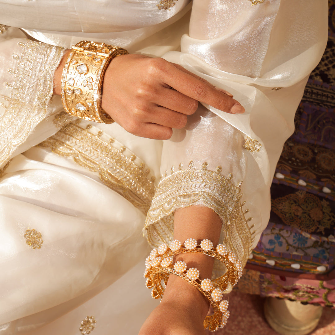 Pearl Bloom Gold Bangles | SHOBITAM