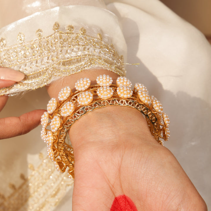 Pearl Bloom Gold Bangles | SHOBITAM