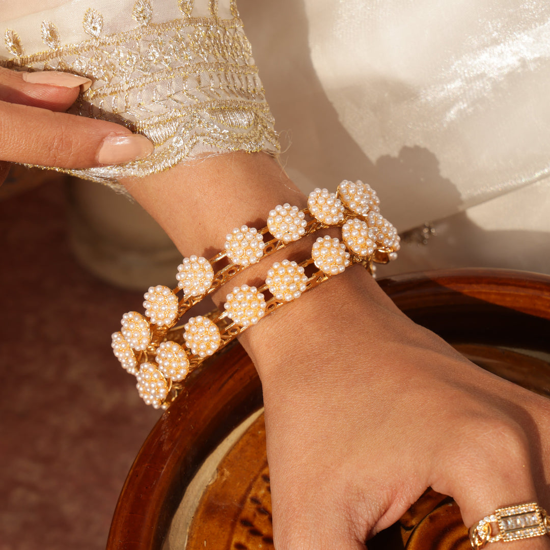 Pearl Bloom Gold Bangles | SHOBITAM