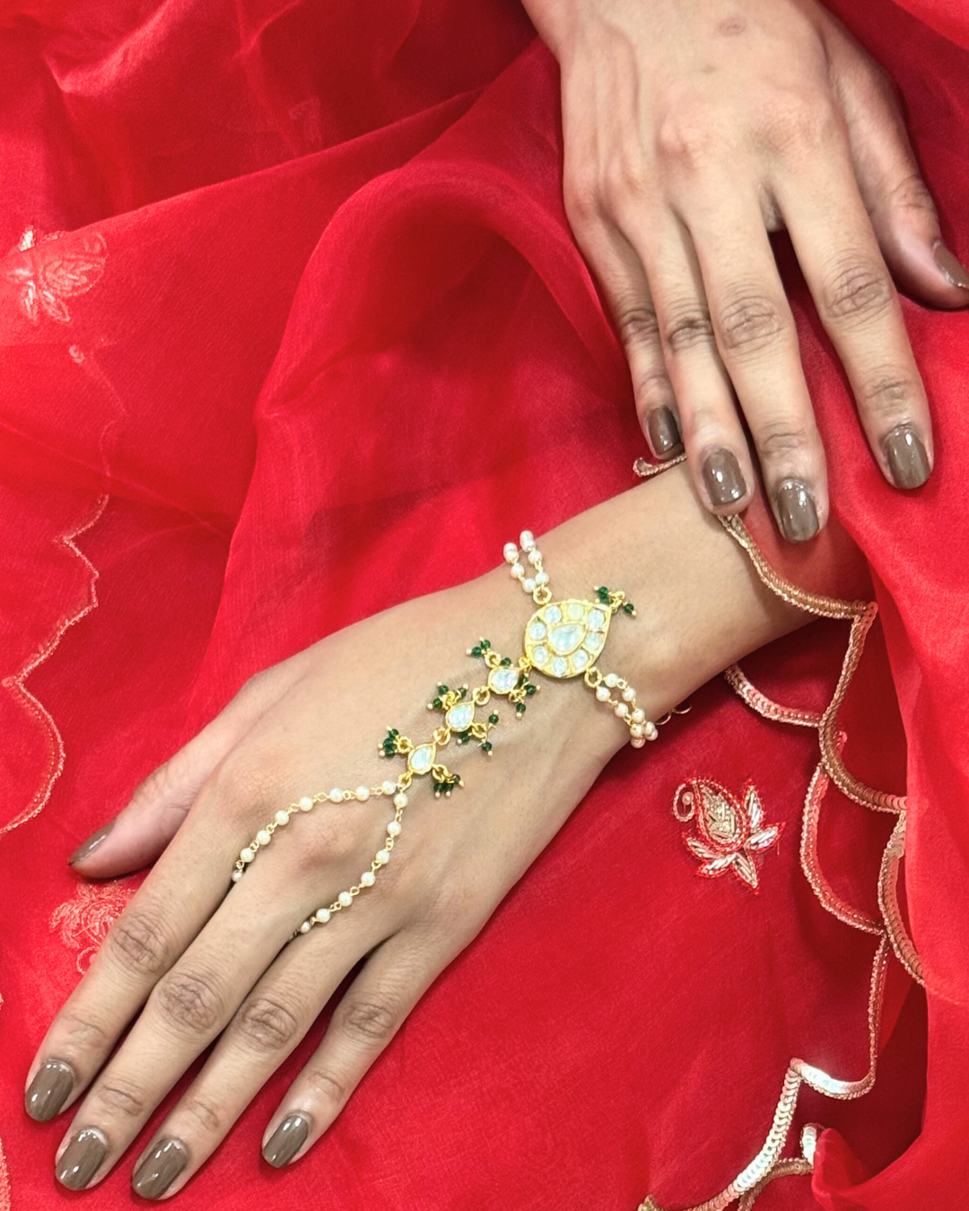 Madhumati Hand Harness Bracelet with Ring | SHOBITAM