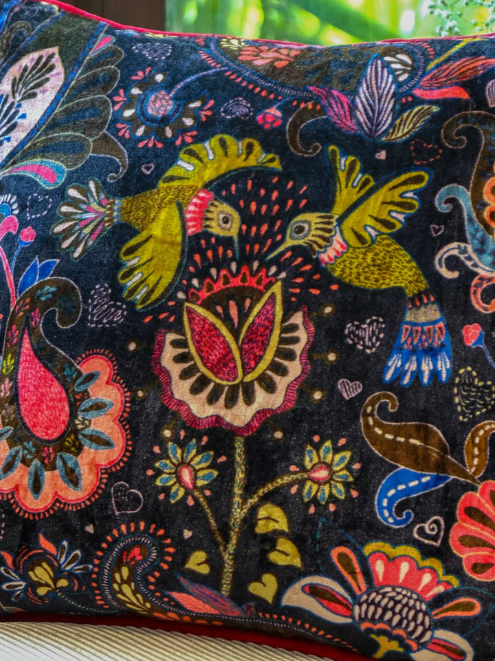 Digital Jungle Printed - Cotton Viscose Humming Bird Cushion