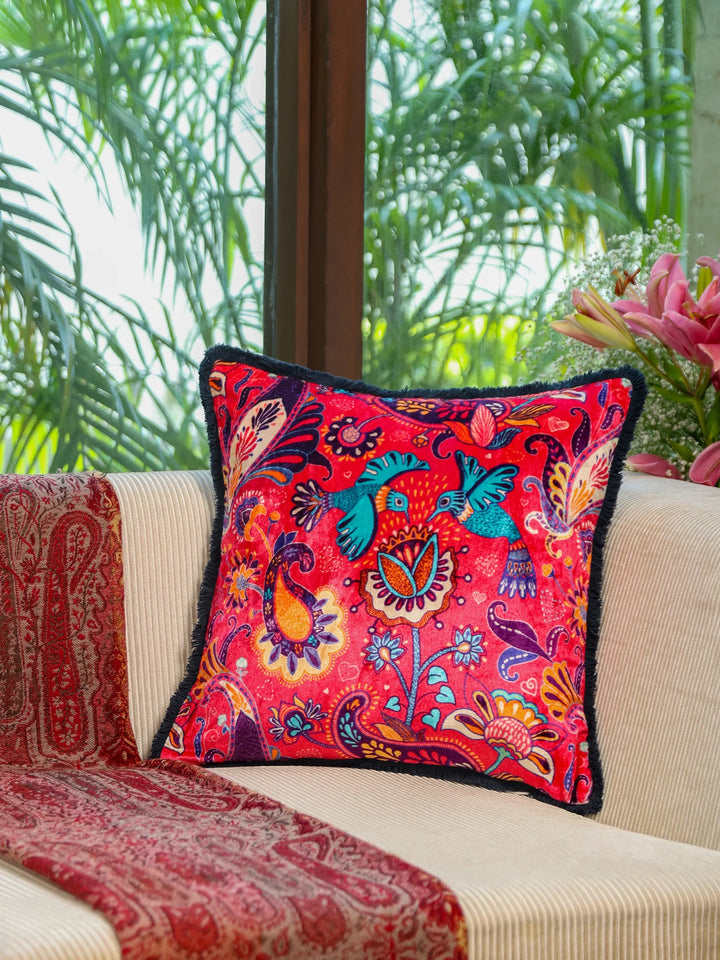 Digital Jungle Printed - Cotton Viscose Humming Bird Cushion