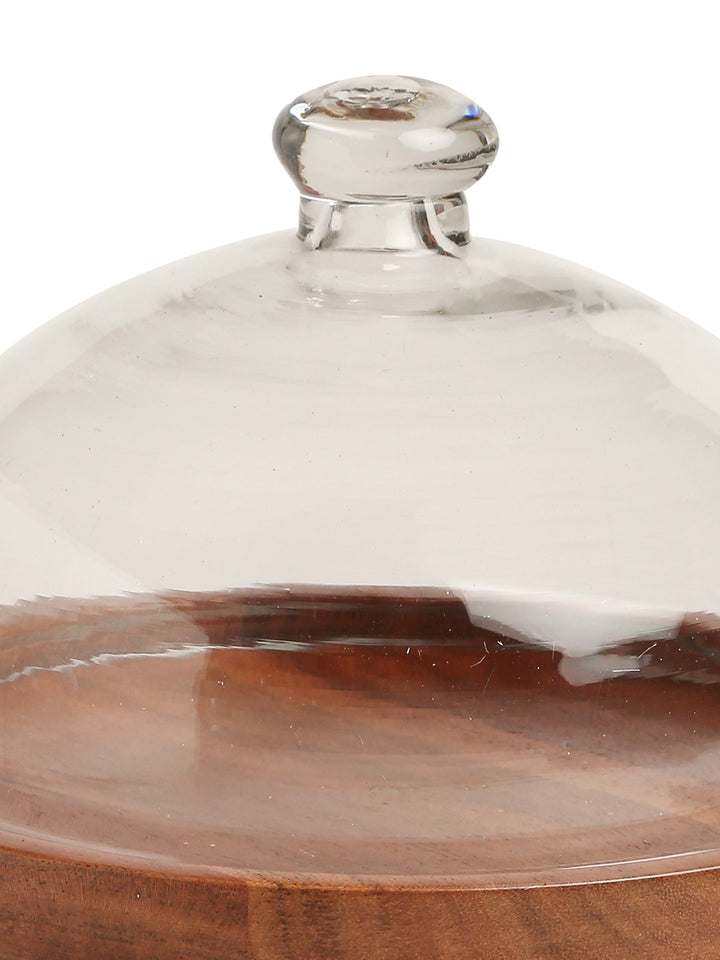 Wooden cake stand with cloche