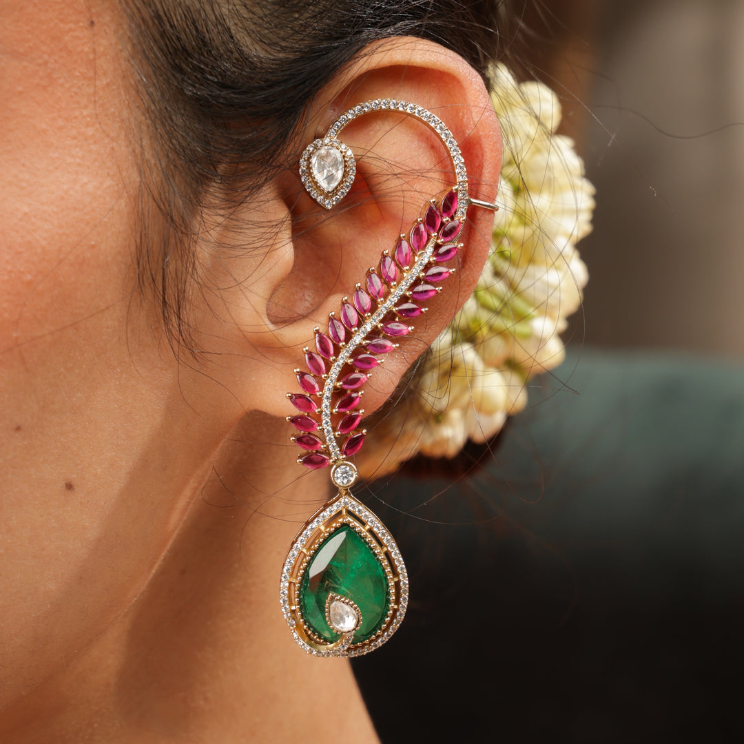 Regal Emerald & Ruby Ear Cuff Earring | SHOBITAM