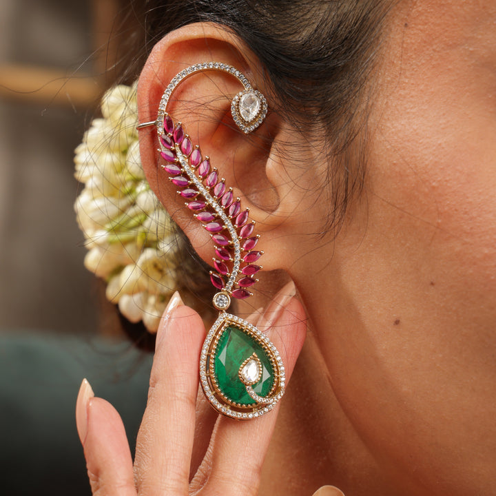 Regal Emerald & Ruby Ear Cuff Earring | SHOBITAM