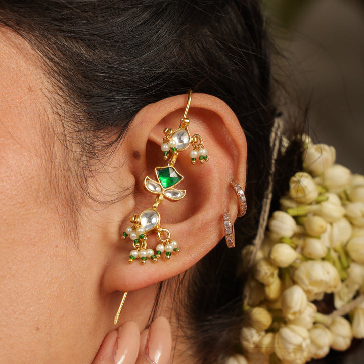 Emerald Polki Floral Ear Cuff | SHOBITAM
