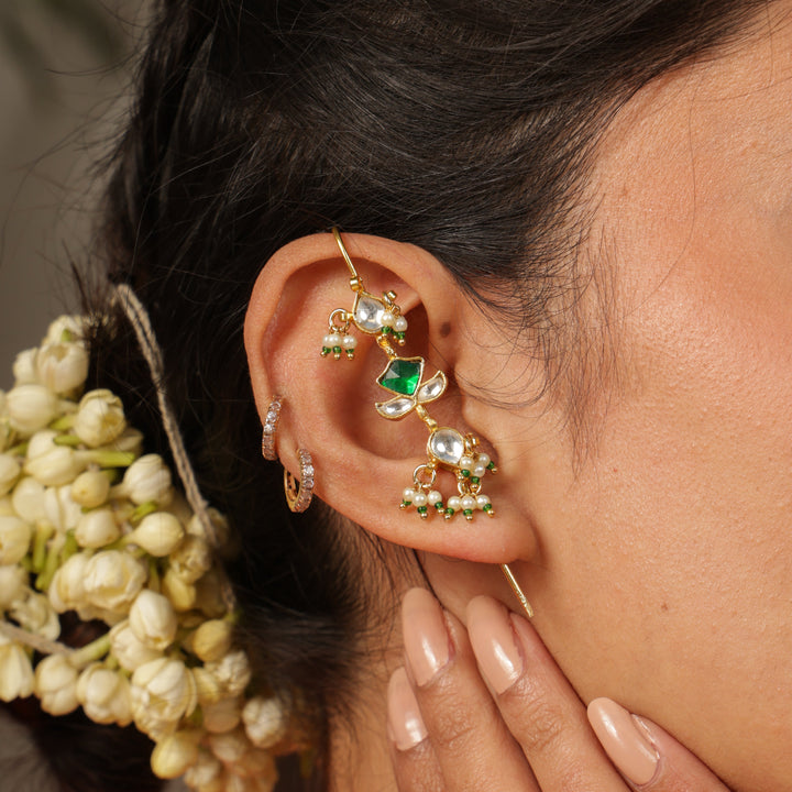 Emerald Polki Floral Ear Cuff | SHOBITAM