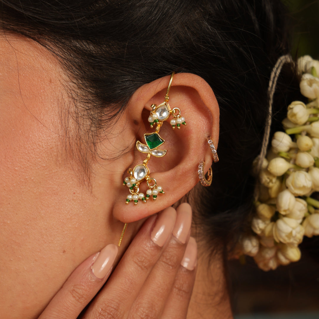 Emerald Polki Floral Ear Cuff | SHOBITAM