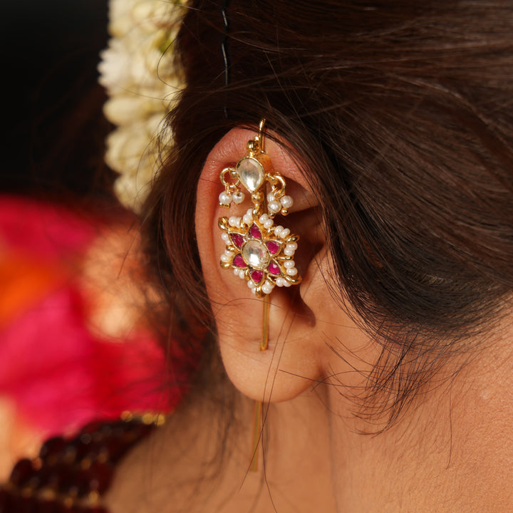 Ruby Polki Floral Ear Cuff | SHOBITAM