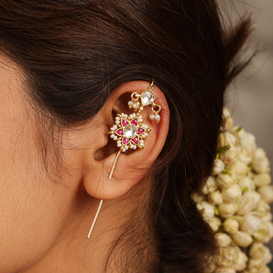 Ruby Polki Floral Ear Cuff | SHOBITAM