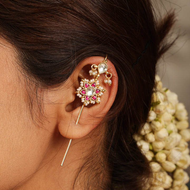 Ruby Polki Floral Ear Cuff | SHOBITAM