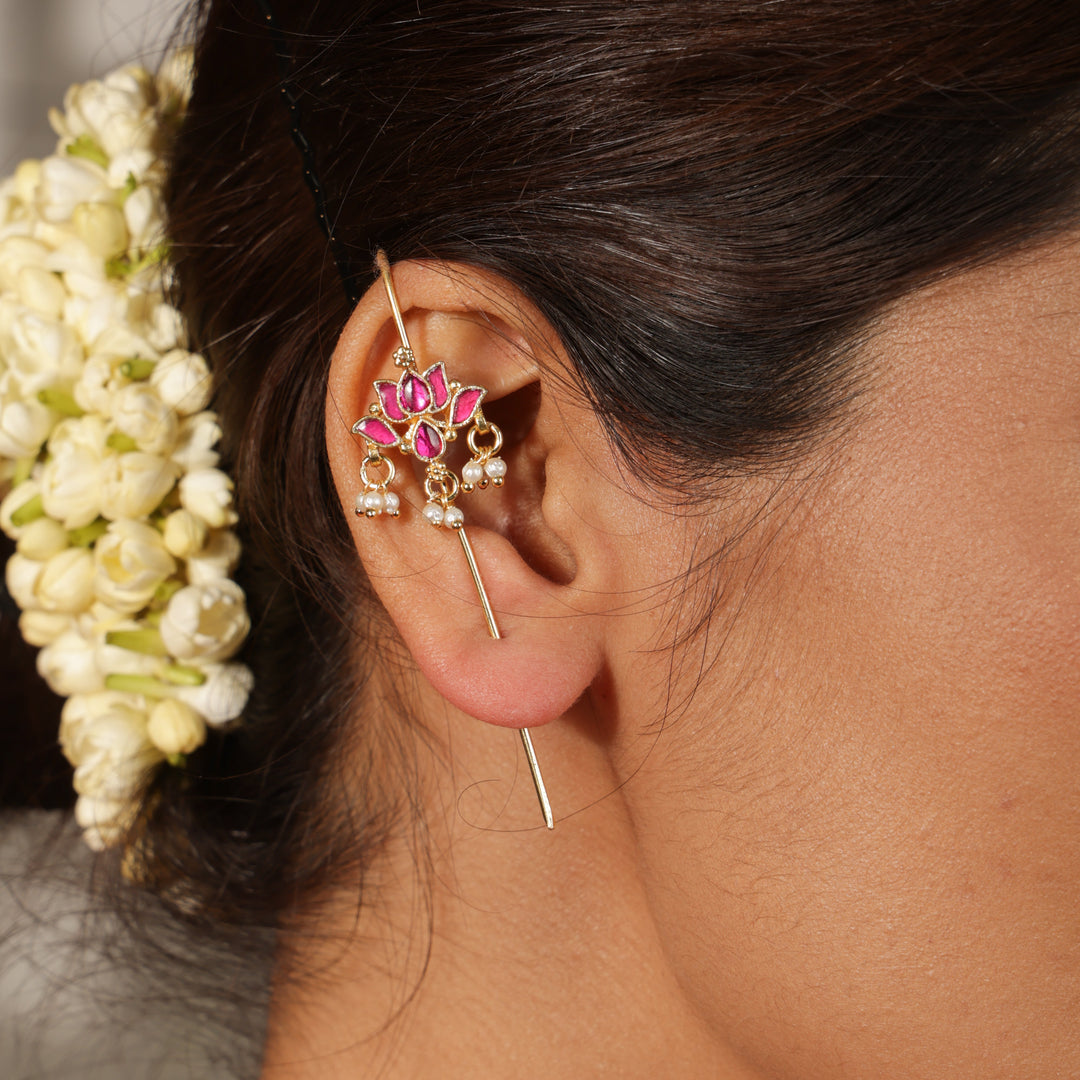 Ruby Lotus Pearl Ear Cuff | SHOBITAM
