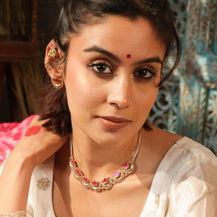 Manika Pink Lotus Heritage Jewellery Set | SHOBITAM