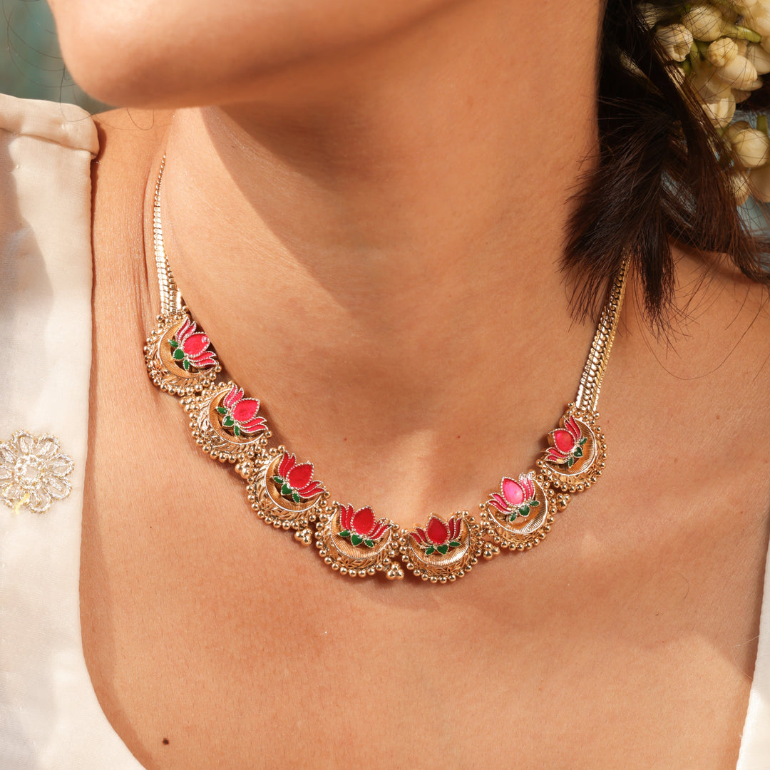 Manika Pink Lotus Heritage Jewellery Set | SHOBITAM