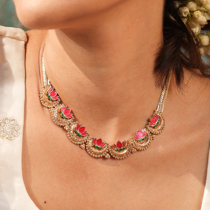 Manika Pink Lotus Heritage Jewellery Set | SHOBITAM