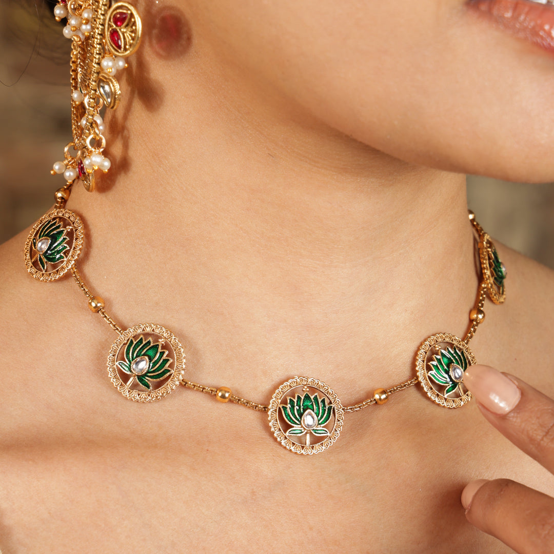 Manika Green Lotus Heritage Jewellery Set | SHOBITAM