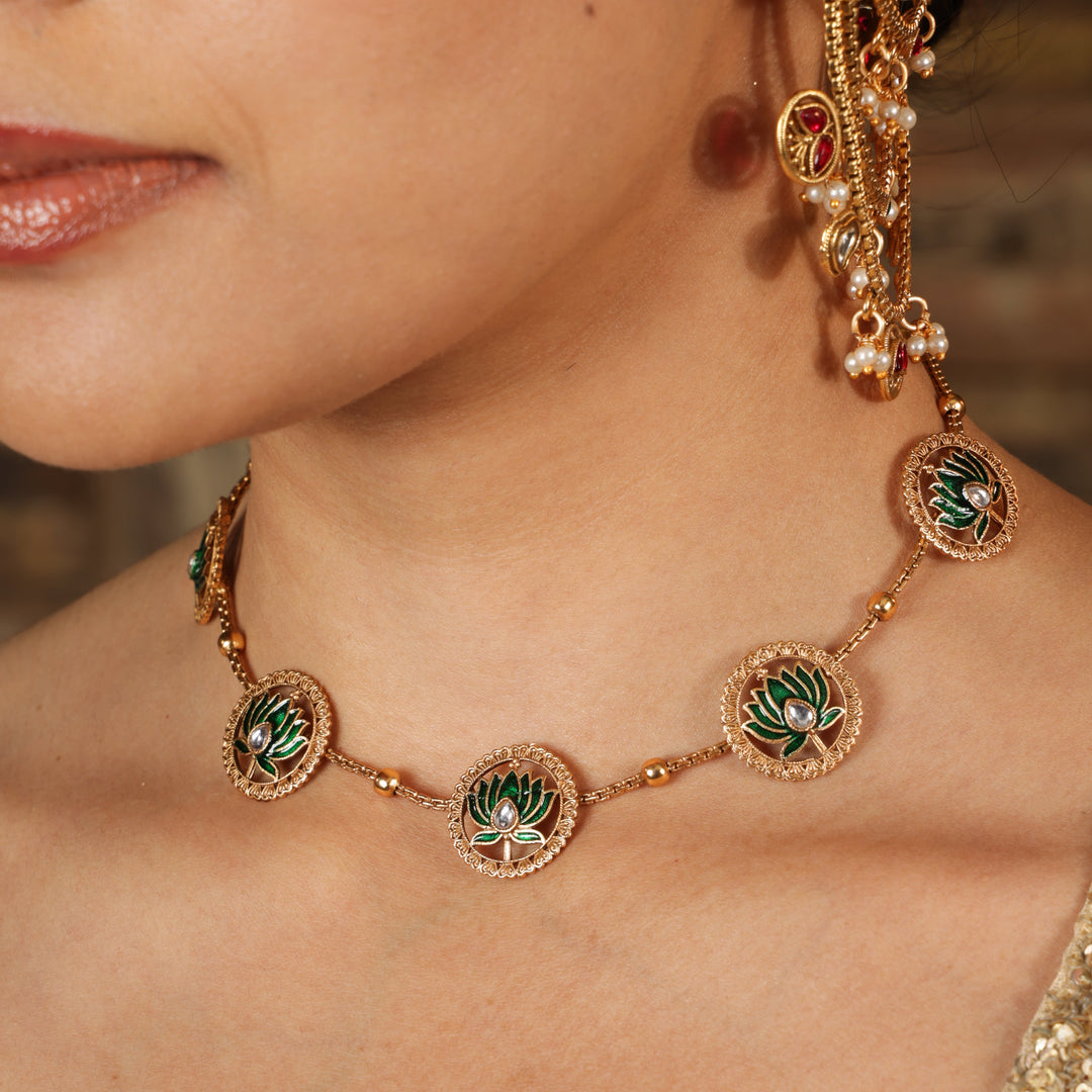 Manika Green Lotus Heritage Jewellery Set | SHOBITAM