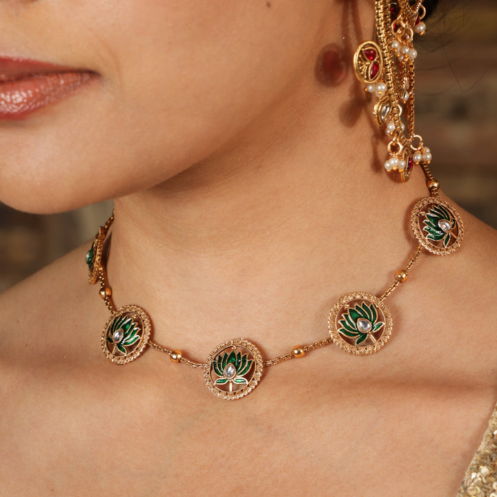 Manika Green Lotus Heritage Jewellery Set | SHOBITAM