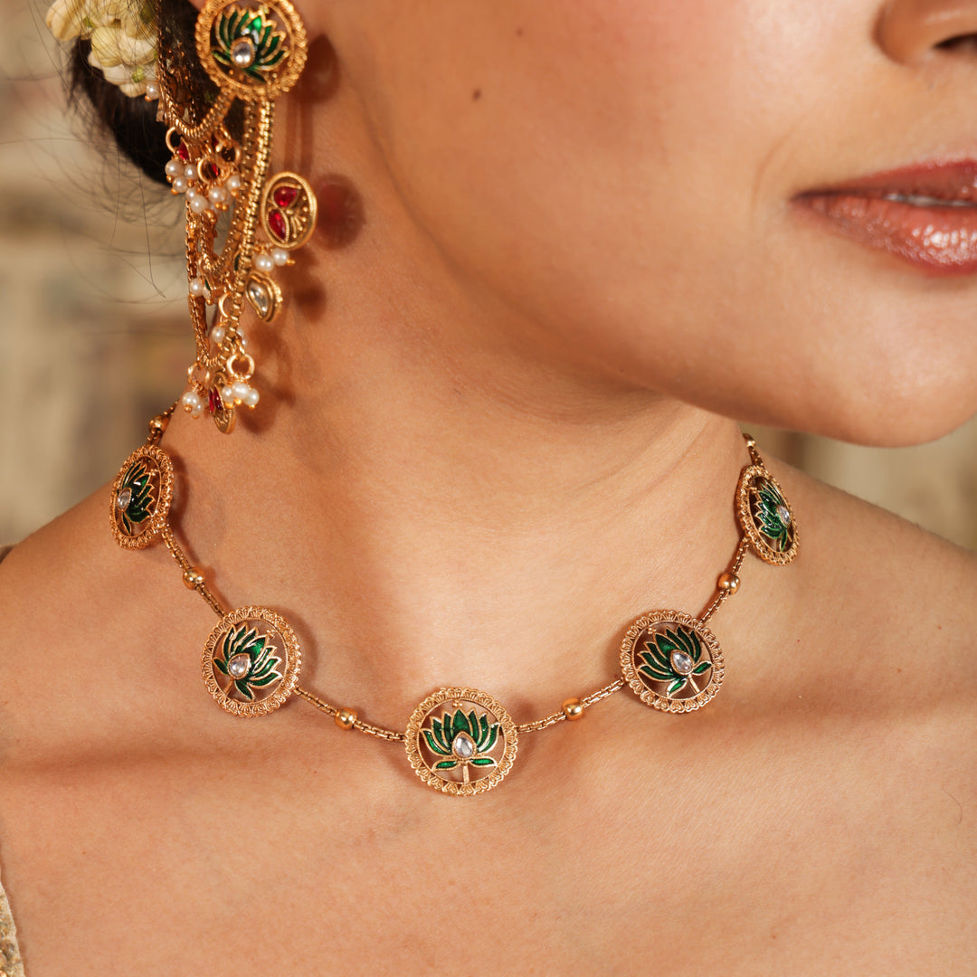 Manika Green Lotus Heritage Jewellery Set | SHOBITAM