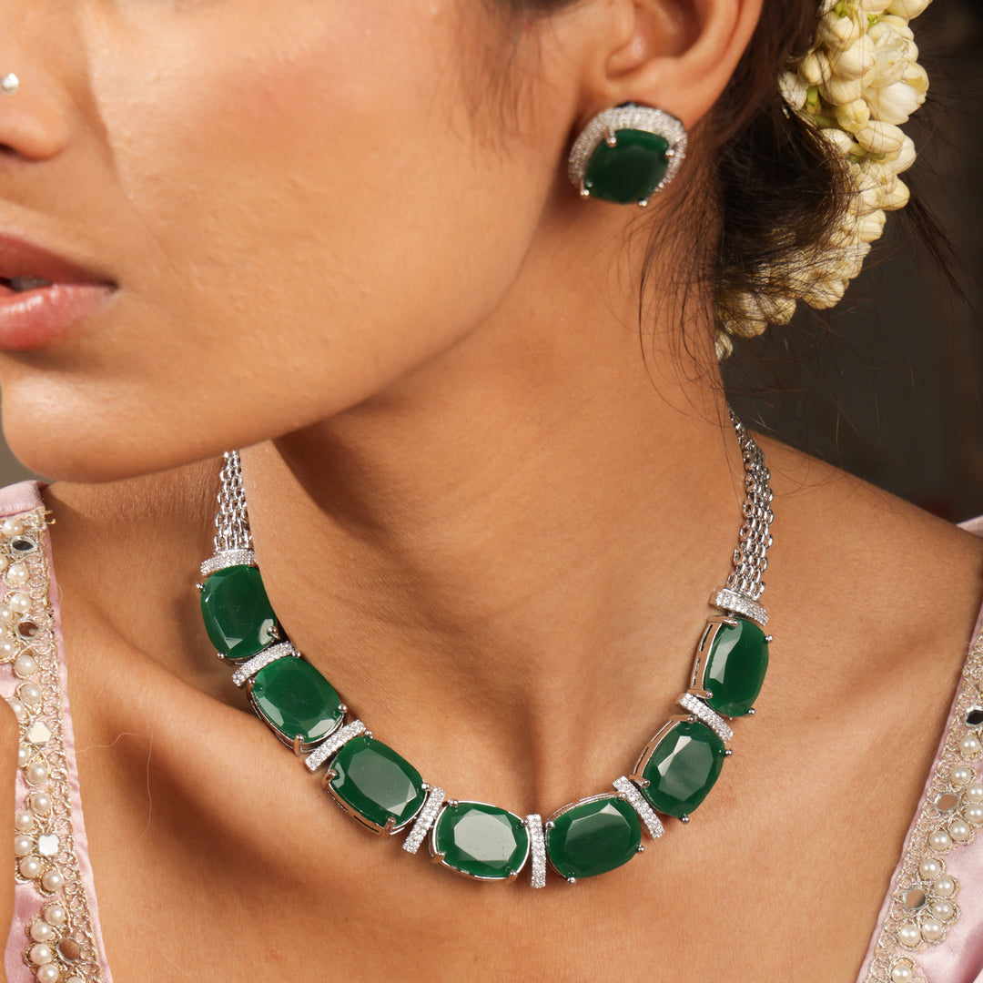 Sera Emerald Royale Statement Necklace Set | SHOBITAM