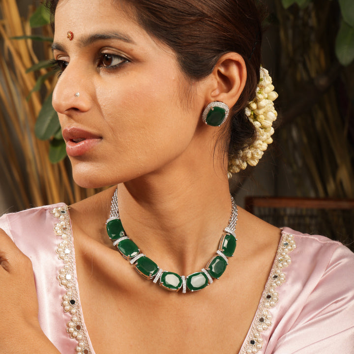 Sera Emerald Royale Statement Necklace Set | SHOBITAM