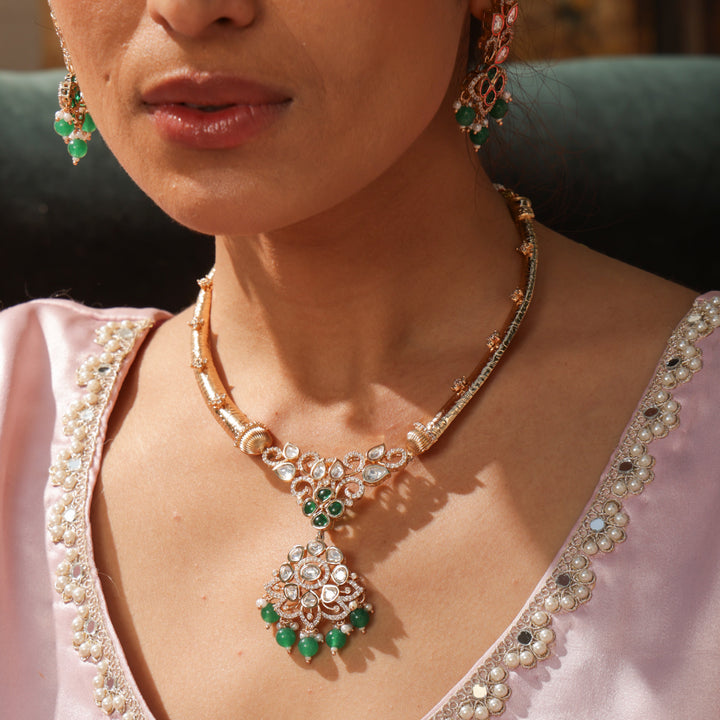 Noorvati Green Stone Necklace Set | SHOBITAM