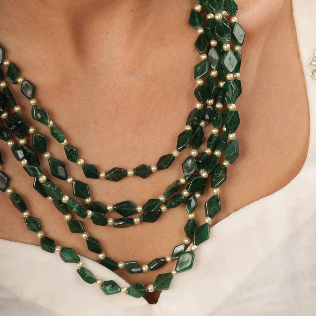 Iraaya Emerald Bead Multi-Layer Necklace | SHOBITAM