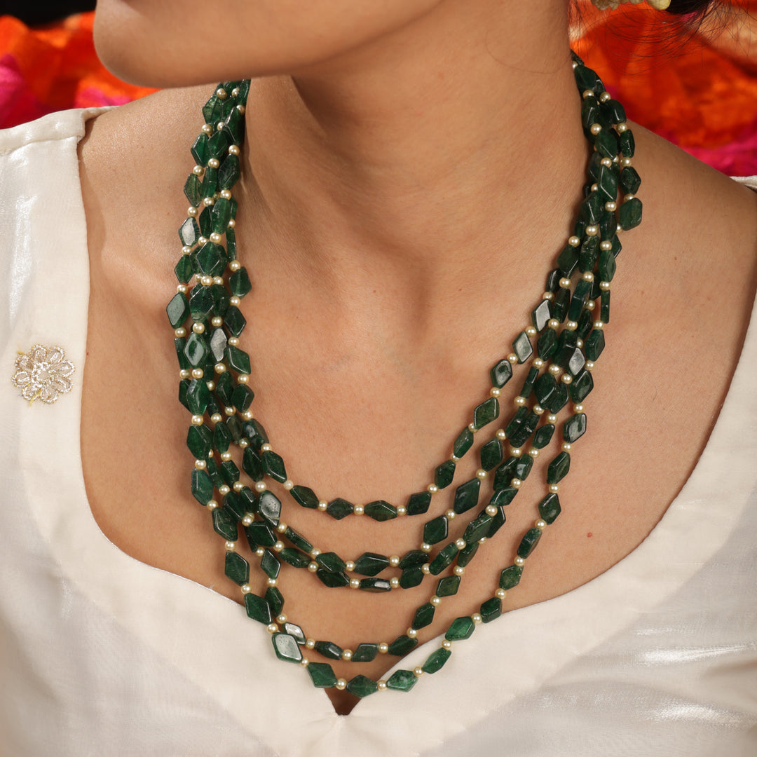 Iraaya Emerald Bead Multi-Layer Necklace | SHOBITAM