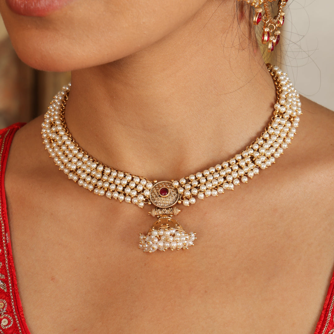 Moonara Royal Pearl Kundan Necklace Set | SHOBITAM
