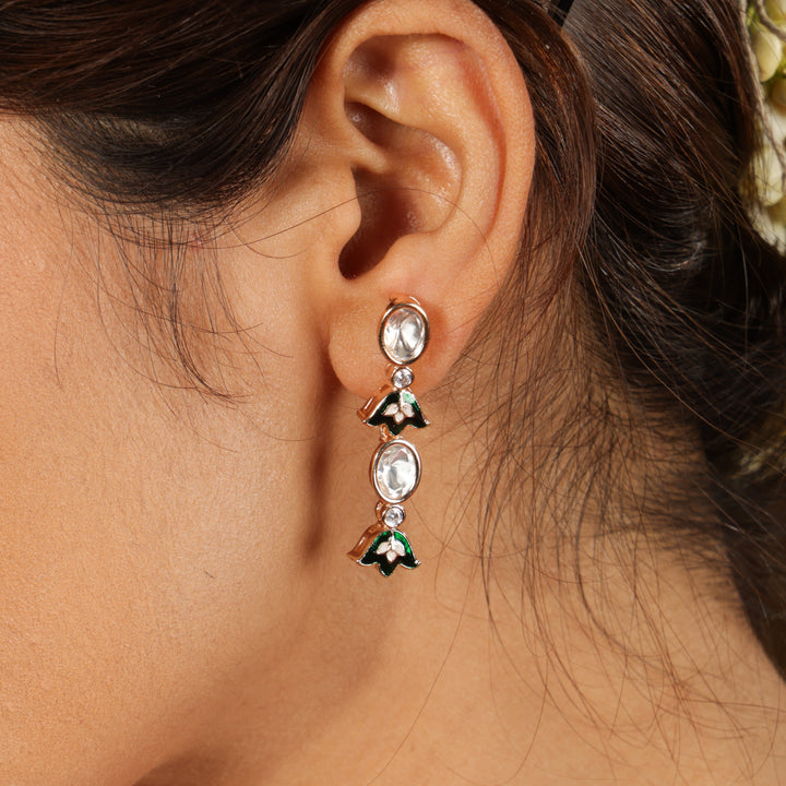 Perlae Green Petal Kundan Necklace Set | SHOBITAM