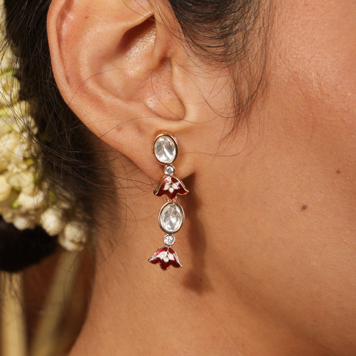 Perlae Red Petal Kundan Necklace Set | SHOBITAM