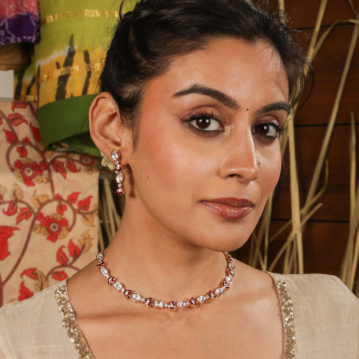 Perlae Red Petal Kundan Necklace Set | SHOBITAM