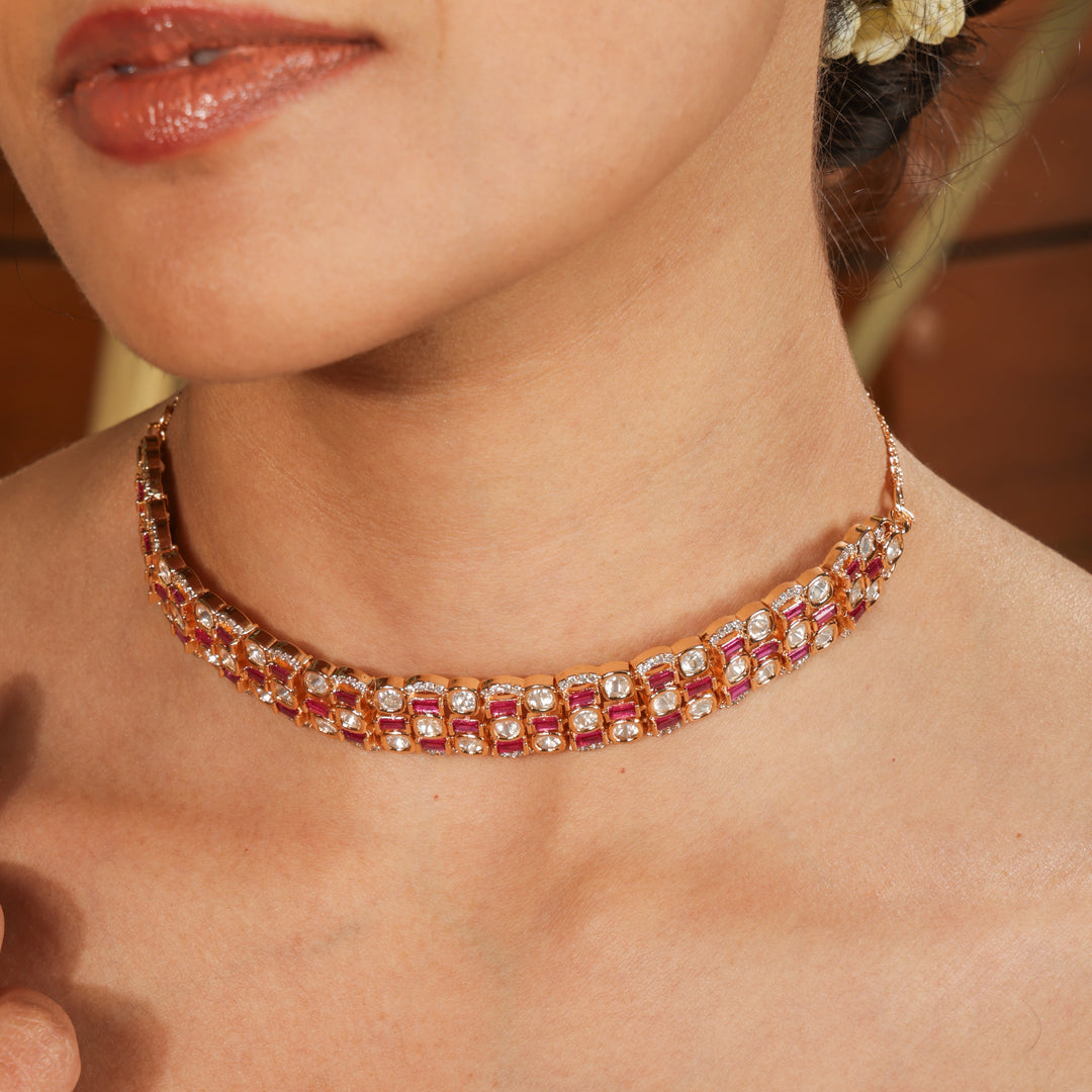 Reya Ruby Glow Kundan Choker Set | SHOBITAM