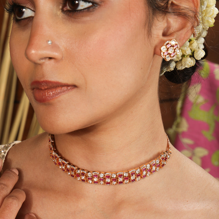 Reya Ruby Glow Kundan Choker Set | SHOBITAM