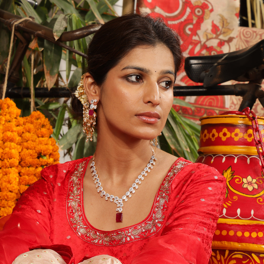 Inaya Emerald Royale Diamond-Style Necklace Set | SHOBITAM