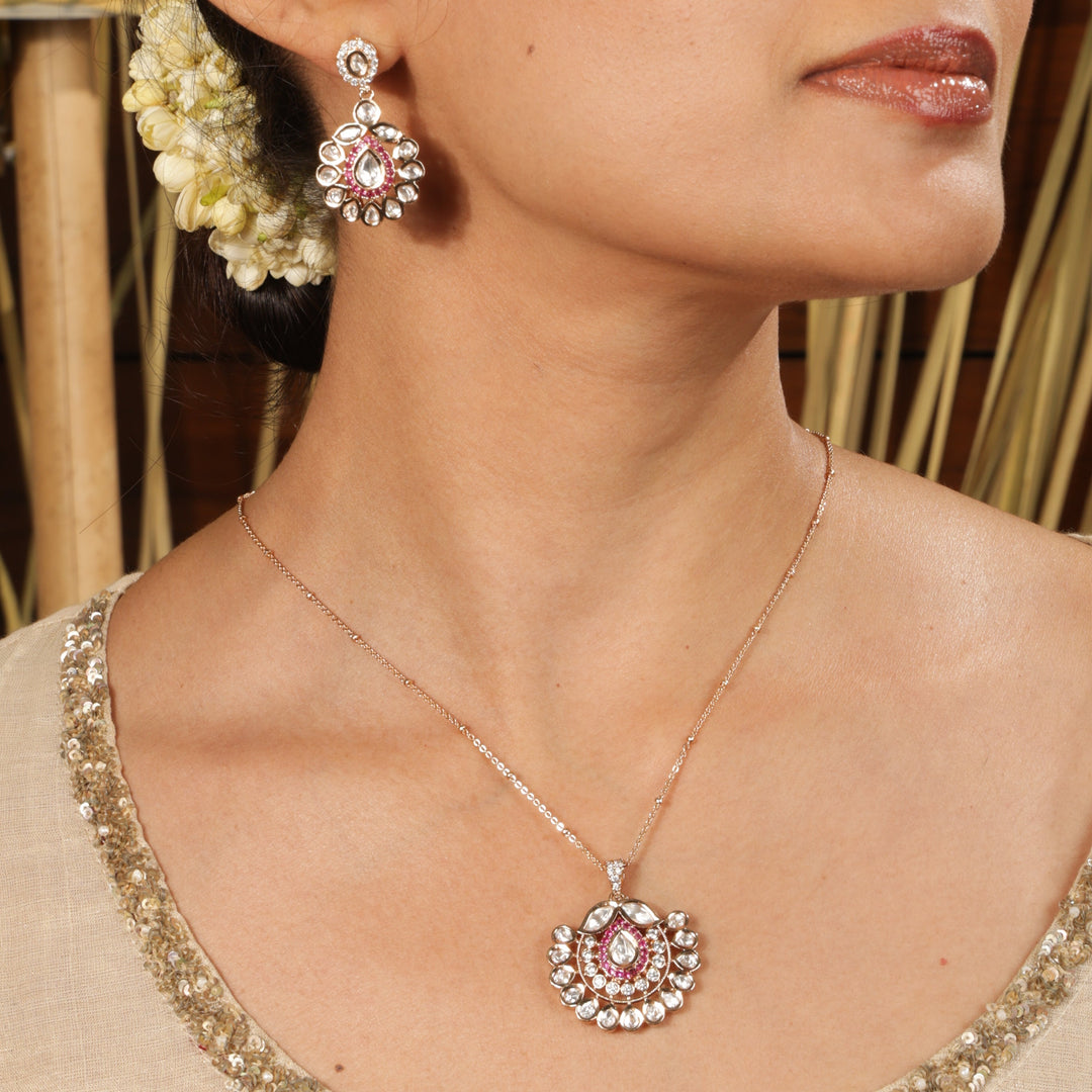 Zimal Blush Spark Modern Pendant Necklace Set | SHOBITAM