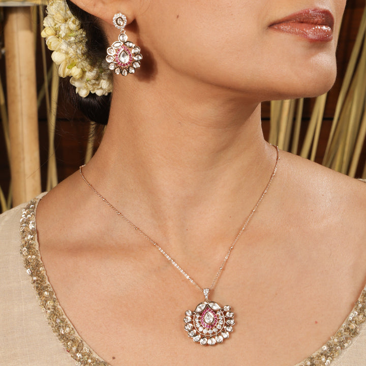 Zimal Blush Spark Modern Pendant Necklace Set | SHOBITAM