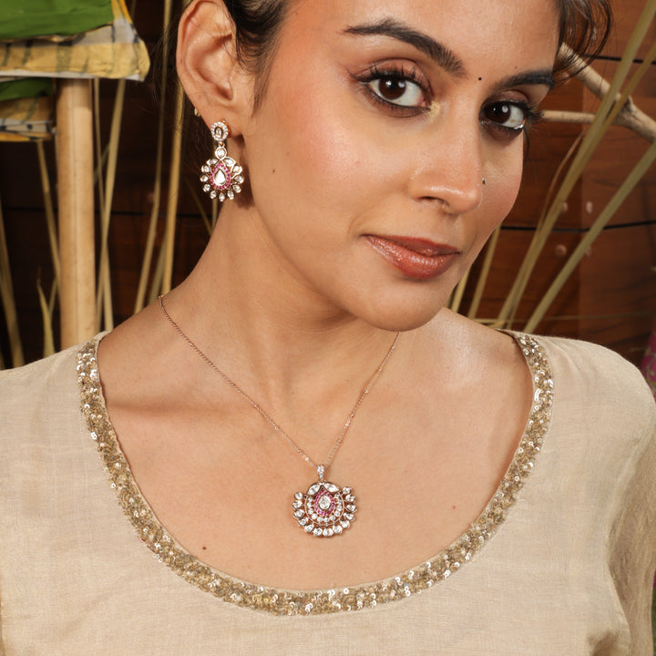 Zimal Blush Spark Modern Pendant Necklace Set | SHOBITAM