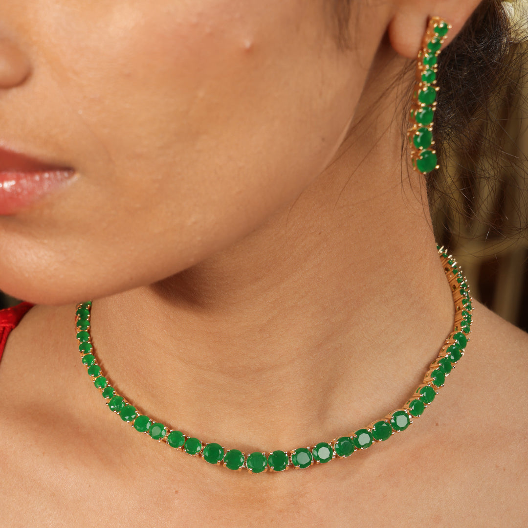Sumaiya Emerald Glow Modern Necklace Set | SHOBITAM