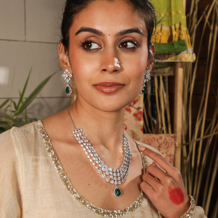 Tahira Emerald Elegance Layered Necklace Set | SHOBITAM
