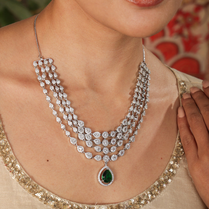 Tahira Emerald Elegance Layered Necklace Set | SHOBITAM