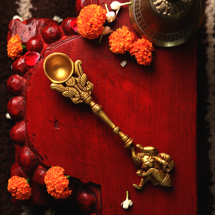 Brass Spoon - Ganesha Havan Spoon In Brass | SHOBITAM